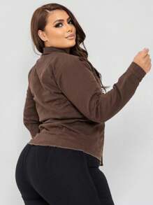 Plus Size Denim Jacket With Lycra And Buttons, Blouson Model - 鏽棕色 - 查看 3