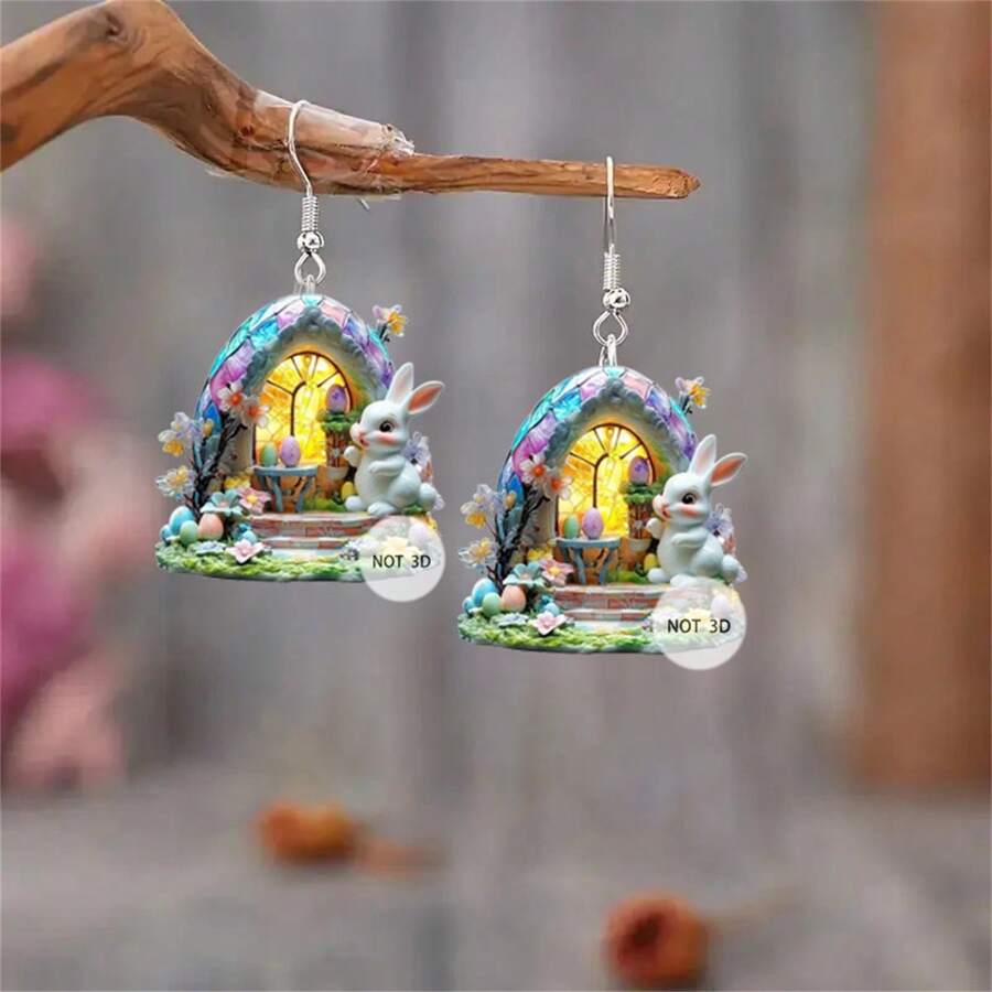 Pendientes de Pascua para mujer, bonitos pendientes colgantes con forma de huevo de Pascua, joyería navideña, accesorios divertidos de Pascua. - color - Ver 1