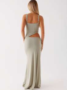 Women Summer Slim Fit Slip Dress, Sleeveless V-Neck Backless Hollowed Swing Dress  Long Dress For Cocktail Party - Light Green - 查看 2