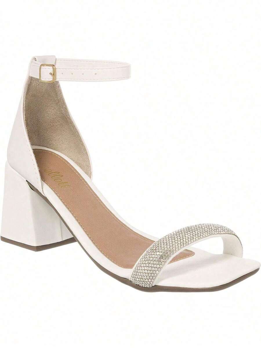Women's Sandal With Rhinestones At The Front, Thick Heel, Comfort, Party. - trắng - Xem 1