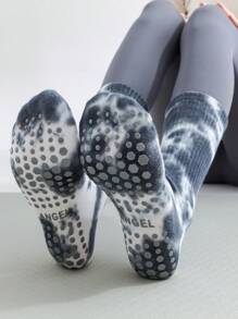 3 Pairs Women All Season Yoga Socks, Tie-Dye & Letter Print Silicone Non-Slip Sports Socks - Multicolor - View 7