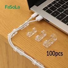 100pcs Adhesive Cable Clips, Transparent Wire Holders For Power Cord Management, Plastic Cable Organizer Clips For Wall And Under Desk - Multicolor - View 12