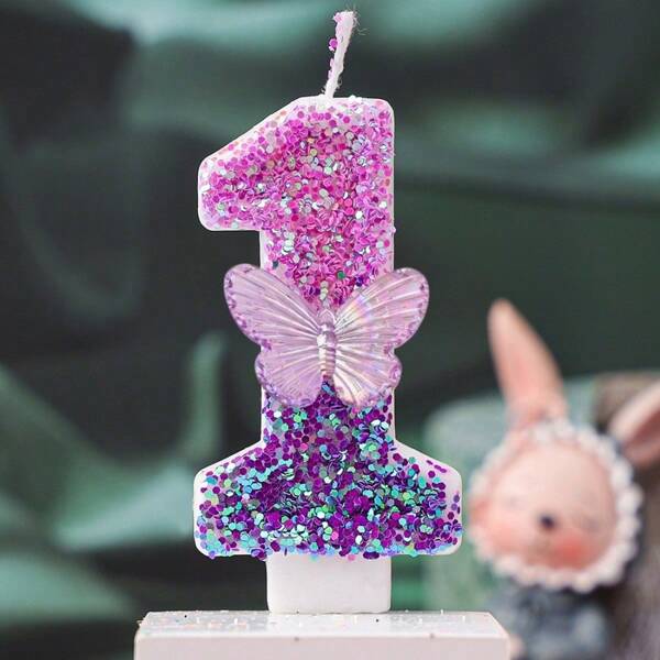 1 Pieza de velas con diseño de mariposa transparente en degradado de morado a rosa, con purpurina creativa de números del 0 al 9 para crear un ambiente acogedor. Decoración adecuada para cumpleaños, ceremonias de chicas, diosas, princesas, bodas, aniversarios, San Valentín y otros eventos.