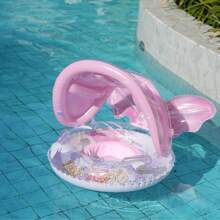 Baby Swimming Pool Float With Canopy Children's Inflatable Floating Raft With Handles Baby Inflatable Swimming Ring With Seat, Suitable For 4-48 Months Infants And Toddlers