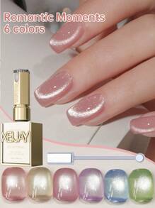 XEIJAYI 6pcs 15ml Romantic Moments Cat Eye Nail Gel Polish, Semi Permanent Nail Art Soaking UV LED Nail Salon DIY Nail Salon Gel For Spring And Summer-With Magnetic Stick Included