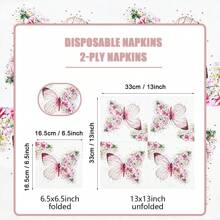 100/60/20pcs 13 * 13 Inch Disposable Pink Butterfly Floral Pattern Napkins, Used For Birthday Parties, Family Gatherings, Wedding Banquets, Hotel And Restaurant Decoration Paper - Pink - View 3