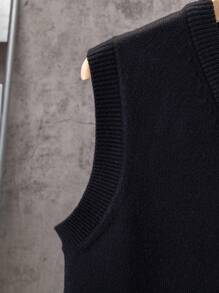 Men's Knitted Casual Loose Fit Sleeveless Sweater Vest - Black - View 4