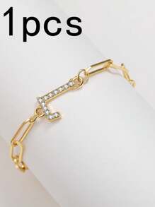 1pc New Gold 26-Letter Paper Clip Bracelet, Fashion Simple Rhinestone Bracelet, Material Alloy, Spring And Summer Fashion Bracelet - Letter Jewelry - View 34