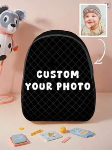 1pc Customizable Rhomboid Backpack, Can Be Customized With Your Unique Design, Suitable For Children And Teenagers, Can Print Your Own Photo Or Friend/Sibling's Photo As A Gift, Multi-Functional, Ornamental, Letter, Stylish, Modern, Colorful, Cute, Adorable, Casual, Custom, Personalized, Unique, Customized, Ideal Gifts For Him, Ideal Gifts For Her