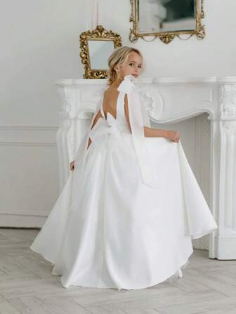 Vestido de princesa con manga abullonada, escote en V profundo y lazo en la espalda de tul y malla para niña preadolescente, adecuado para fiestas de cumpleaños, bodas, niña de las flores, bailes de graduación y ocasiones festivas