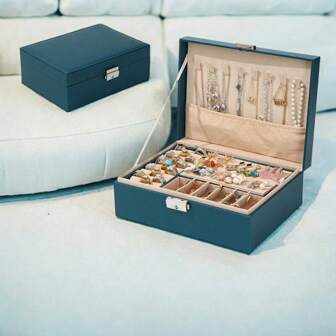 Jewellery Box, 2 Layer Jewellery Organiser With Lock, Jewellery Box For Women With Removable Tray, Earring Box For Necklace Earrings Rings Bracelets (Grey) Back To School Dormitory Storage