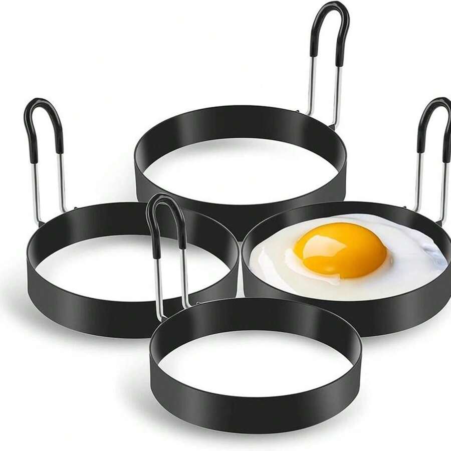 2 peças/4 peças/6 peças Formas para Ovos, Formas para Fritar Ovos, Forma Redonda para Cozinhar Ovos, Formas para Ovos com Alça de Silicone, Formas para Ovos em Chapa para Café da Manhã, Formas Antiaderentes para Ovos Fritos