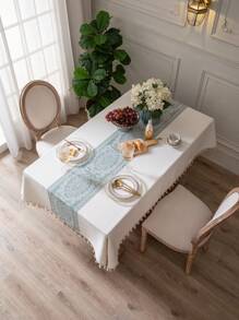 1pc Jacquard Tassel Trim Tablecloth,European Style Polyester Multifunctional Decorative Table Cover For Dining Table - Multicolor - View 6