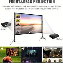 150 Inch HD Foldable Projector Screen, 16:9 Wrinkle-Proof Portable Movie Screen For Home Outdoor Indoor, Double-Sided Projection Support - 白色 - 查看 2