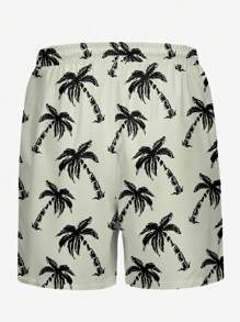 Men's Summer Beach Shorts With Hawaiian, Coconut Tree & Artistic 3D Digital Prints, Casual Daily Holiday Boardshorts, Single Layer Without Lining, Drawstring Waist - Multicolor - View 3