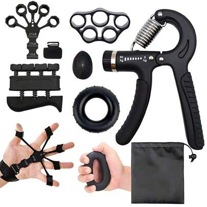 握力训练套装 6 件套，可调节阻力握力器，手指拉伸器，握力环，减压球和手指锻炼器，带便携袋，健身房配件，运动，健身，在家锻炼