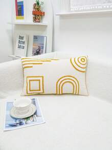 1pc Canvas Geometric Patterns Embroidery Cushion Pillow Case, Multi-Size Multi-Room Decoration Universal, Machine Washable, Closed Zipper, No Pillow Core Pillows Bedding Bed Home Decor Bedroom Decor Cushion Covers Cushion Cover Cushions