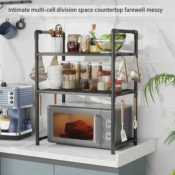 قطعة واحدة - رف فرن ميكروويف متعدد الطبقات مُسمك، رف تخزين التوابل، منظم منزلي