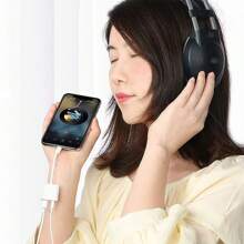 Lightning 转 3.5mm+Lightning/Lightning 转双 Lightning 耳机插孔适配器，2 合 1 耳机适配器辅助音频和充电器适配器电缆分线器兼容 iPhone 14 13 12 11 Pro Max Plus XS XR 8 7 - 白色 - 查看 4