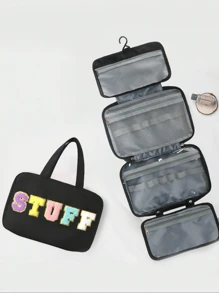 大容量挂式洗漱包，防水可折叠手提包，旅行化妆包，剃须刀收纳包，女士化妆包，学生用品，宿舍必备，旅行必备，旅行配件，毕业季礼物 - 黑色 - 查看 2