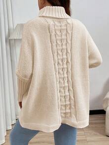 Plus Size Casual Loose Solid Turtleneck Knitted Sweater