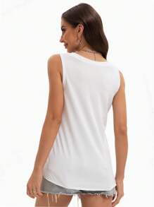 laozuy Women's V Neck Curvy Tank Top Summer Casual Sleeveless Loose Top