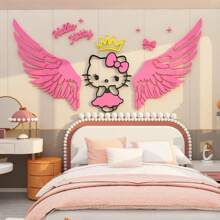 Sanrio 1PC Sanrio 3D Acrylic Wall Decal - Pink 3D Hello Kitty, Big Ear Dog Bedroom Decor, Anime Theme Wall Sticker For Room, Living Room, Bedroom Or Living Space, Cute Cartoon Design With Heart Shaped Embellishment, Hello Kitty Room Decor