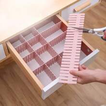 1/4pcs Plastic Adjustable Drawer Divider Organizer For Socks, Underwear, Accessories And Decorations, Suitable For Autumn Decor, Room, Home, Bedroom (Freely Combinable) - Pink - View 6