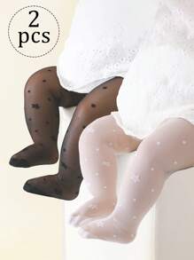 2 件装女童星星印花紧身裤，弹力纯色紧身裤，适合日常穿着，春夏季