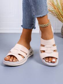 2025 New Women Summer Sport Sandals - Lightweight Open-Toe Cushioned Shock-Absorbing, Solid Color Thick-Soled Casual Slippers, Beach Shoes Suitable For Spring/Summer Vacation, Bottom Hollow Design For Water Activities - White - View 5