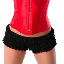 Women Mesh Ruffle Lace Cheeky Boyshorts Panty Booty Shorts Burlesque Retro Underwear Dance Bloomers Boy Shorts Panties Solid Color Underwear Elastic Boxer Briefs With Bow - Black - View 3