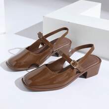 2025 Women's Fashionable Pale Gold Mirror Metal Mary Jane Shoes, Commuting, Dating, Party, Holiday Spring, Simple Tie Up Flats, New Crystal Dating High Fashion Solid Color High Heel Sandals, Plus Size Women Shoes - Brown - View 2