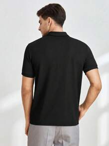 Men's Summer Half-Zip Short Sleeve Polo Shirt, Business Casual Knit Top With Collar, Stretch Fashionable