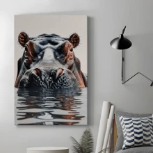 1pc Framed Canvas Poster, Hippo Animal Wildlife Wall Art Canvas Paintings, Ideal Gift For Bedroom Living Room Corridor, Wall Art, Room Decoration