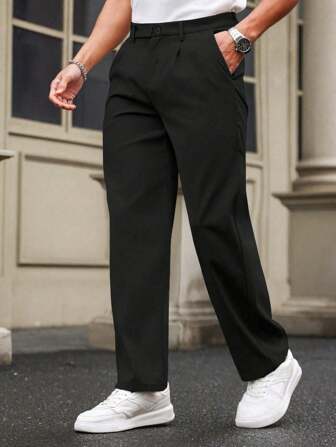 New Draped Straight Men Pants Fashion Business Loose CasualWide-Leg Suit Pants,Pleated Trousers With Pockets For Boyfriend Husband