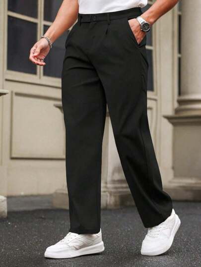 New Draped Straight Men Pants Fashion Business Loose CasualWide-Leg Suit Pants,Pleated Trousers With Pockets For Boyfriend Husband