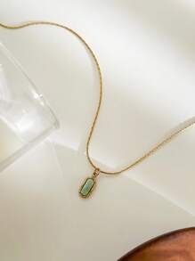 Monlansher 1 Pezzo Collana Donna In Acciaio Inossidabile Con Ciondolo In Pietra Lavorato A Mano, Di Moda, Minimalista, Versatile Per Uso Quotidiano