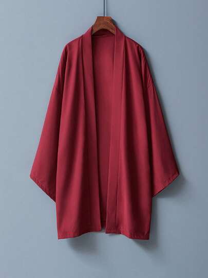 Versatile Solid Color Midi Windbreaker Cardigan, Chinese Style Long Lapel Hanfu Casual Wear, Cosplay Outerwear, Fashionable, Kimono