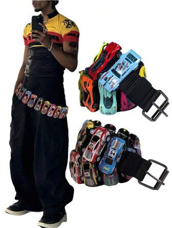 Men's Hiphop Street Rapper Racing Car Decor Waist Belt, Cyberpunk Sports Car Style, Random Car Models, Adjustable Combination, Suitable For Street Photo, Travel, Holidays