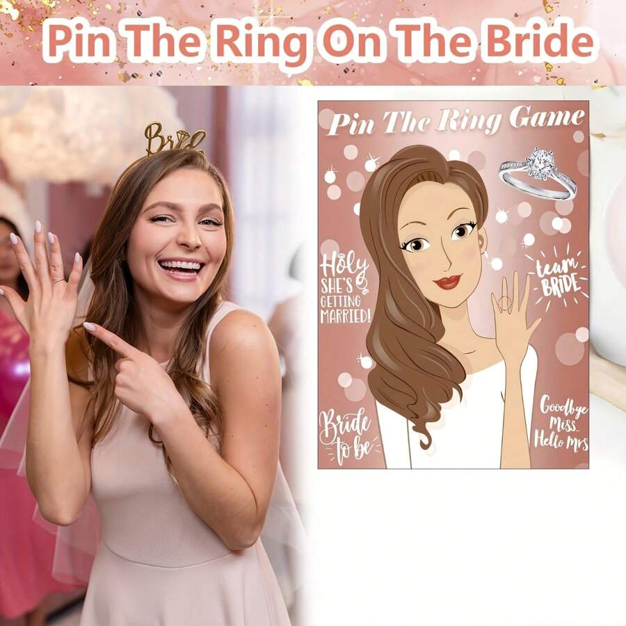 93pcs Bridal Shower Game Includes Ring Toss, Bridal Shower Decoration Game, Party Game, Fun Bachelorette Party Game, 1 Poster, 6 Double-Sided Tapes, 2 Blindfolds, 84 Stickers - Multicolor - View 1
