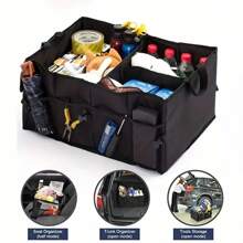 1pc Car Trunk Organizer For SUV Backseat Waterproof Car Storage Organizer Foldable Rear Seat Storage Box With Adjustable Strap Black