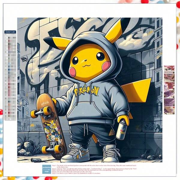 pokemon Set para pintar con diamantes 5D - Dibujos animados, animación, - Pikachu, gemas redondas, lienzo artesanal, pintura de arte de diamantes, decoración de pared, arte de diamantes, favorito de coleccionistas, regalo ideal para familia y amigos, fiestas