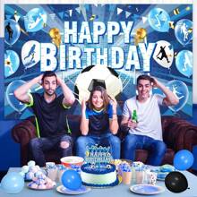 1pc Football Birthday Party Background Banner, Blue Football Happy Birthday Banner Large Sports Football Birthday Background Photo Booth Props Football Theme Birthday Party Decoration
