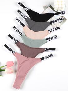 Women's Sexy Elastic Elegant Thongs Pack Of 6 Assorted Colors - 彩色 - 查看 4