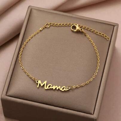 Bracelet chaîne minimaliste en acier inoxydable avec lettre "MAMA", accessoire de bijoux cadeau pour la fête des mères, Halloween, Noël