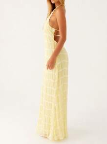 Women's Ruched Bodycon Long Dress Sleeveless Backless Solid Color Dress Cocktail Party Dress - Yellow - View 3