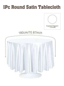 1 件白色圆形缎面桌布，婚礼优雅桌布，带褶边，直径 145/180/200/228 厘米涤纶桌布，婚礼装饰，订婚仪式用品，新娘送礼会用品，新娘派对餐桌装饰，宴会餐桌配件，1 岁生日派对装饰，迎婴派对用品，性别揭晓派对装饰，室内外活动装饰，野餐用品，节日派对用品，日常家居装饰，厨房用品，桌面装饰