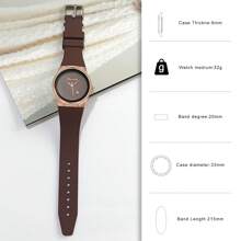 1pc Women's Plastic Band Quartz Watch With Roman Numerals Dial, Fashionable, Elegant, Lightweight, Daily Wear Watch With Calendar - Brown - View 4