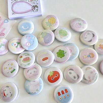 6PCS/14PCS 可爱迷你 25mm 徽章别针,雪人,熊猫,西红柿,泰迪熊,鱼板,小酒吧套装,可爱卡通账户装饰栏,25mm 徽章别针,学校用品,返校