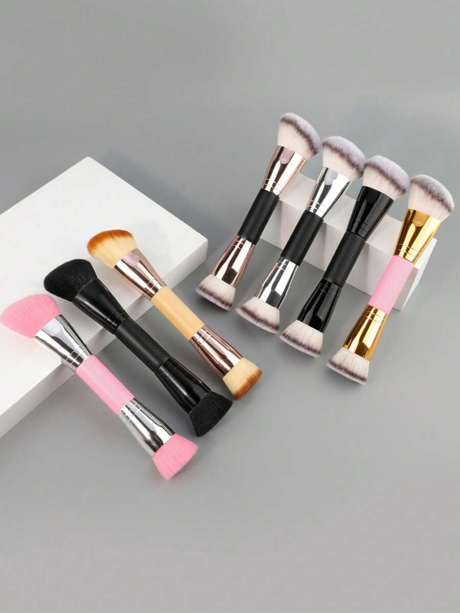 Dual-Ended Foundation Contour Brush, Flat Top And Angled Synthetic Bristles For Bronzer Liquid Cream Powder - Multicolor - View 1